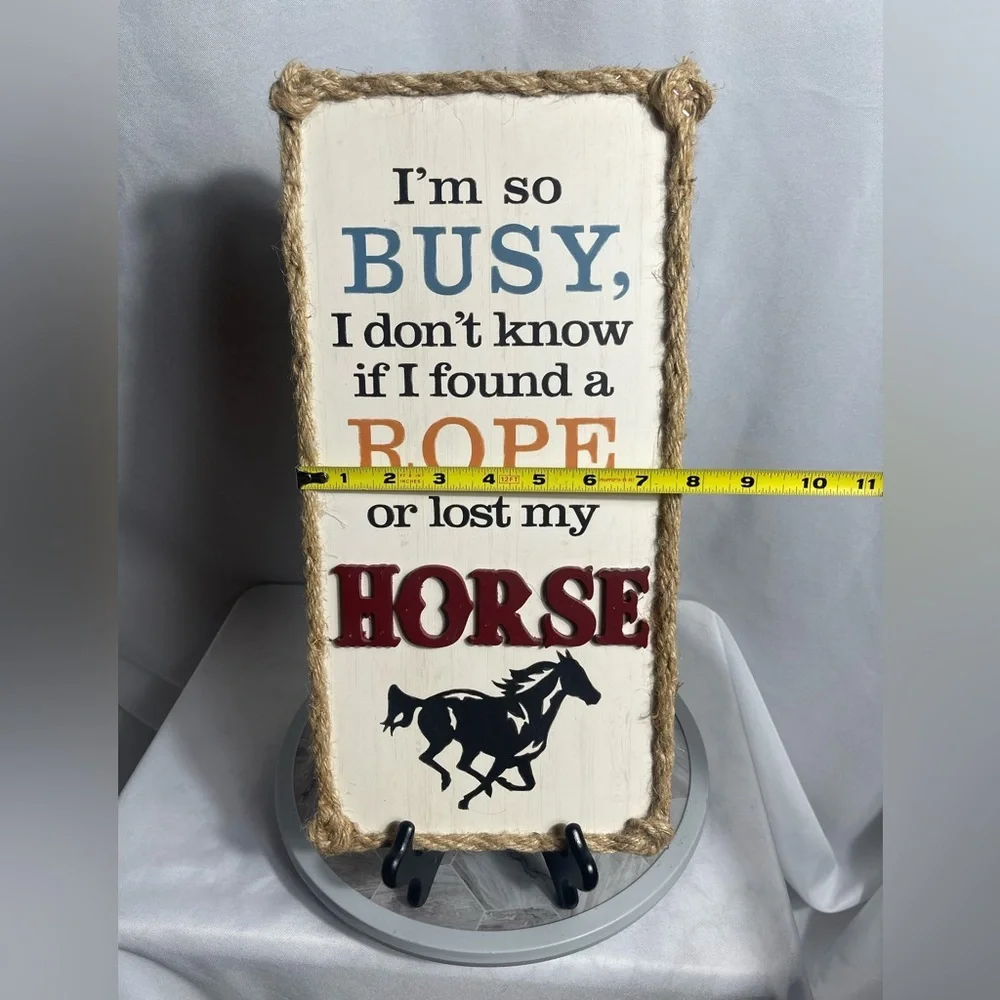Rustic Western Horse Wall Sign with Rope Accent Cowboy Quote Decor 13”x6”